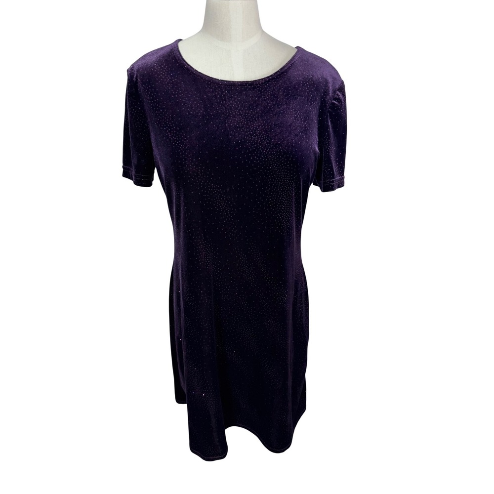 Vintage Molly Malloy Women 8P Purple Velvet Evening Sheath Dress Glitter Sparkle